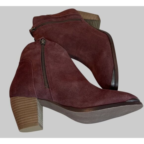 Diba Women's Sequoia Suede Bootie Burgundy Stacked Heel Toe Accent Size 9 NWOB - Picture 6 of 8